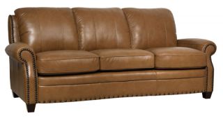New Italian Leather Wheat Brown Sofa and Loveseat Studs