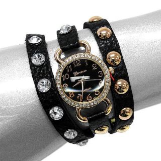 Crystal Leather Wrap Around Bracelet Watch 8 Colors