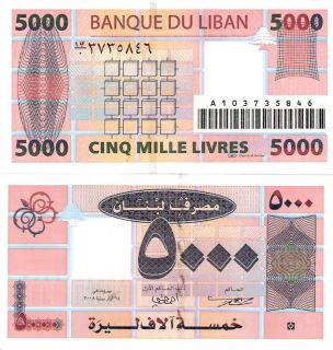 Lebanon 5000 Livres Banknote World Currency Money Bill