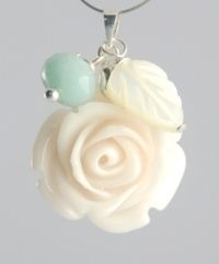 White Rose Natural ite Shell Leaf Pendant P006