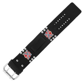 Harley Davidson Style Wide Leather Watch Band w Rebel Flag