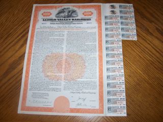 Lehigh Valley Railroad Company Bond Certificate with Coupons Gold