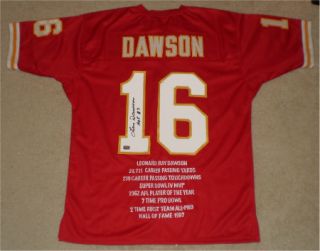 Len Dawson Autographed Signed Kansas City Chiefs 16 Stat Jersey COA