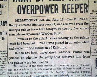 Leo Frank Lynched Hanged Mary Phagan 1915 Newspaper Mob
