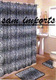 White Black leopard print bathroom shower curtain bath mat contour