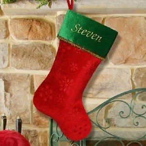 Personalized Embroidered Snowflake Christmas Stocking Green Velvet