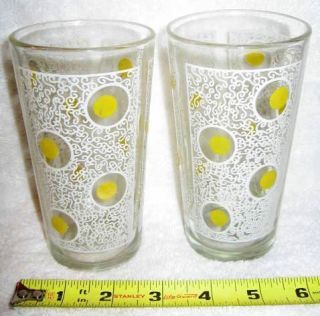 Two Psychedelic Lemon Yellow Drinking Glasses Mid Century Vintage 60s