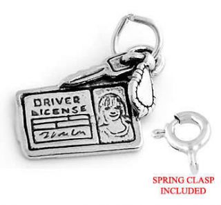 Silver Drivers License w Key Charm w Spring Ring Clasp