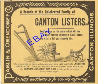 1892 Parlin Orendorff Canton Lister Corn Planter Ad