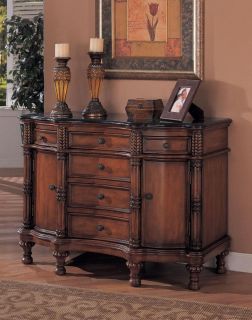 Traditional Bombe Chest Solid Wood w Carved Accents Marble Top