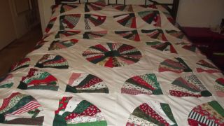 Grandmothers Fan Christmas Quilt Top 94 x 72