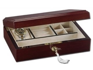 Mens or Womens Locking Jewelry Box Slim Teak Design for Safe Storage