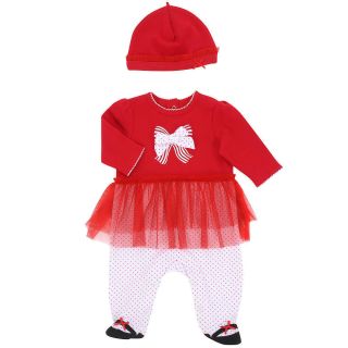 Little Me Girls Skirted Christmas Footie with Cap Red 9 Months