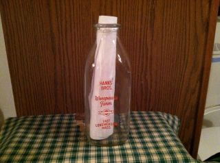 Hanks Bros Quart Milk Bottle Wenepawin Farm E Longmeadow Mass