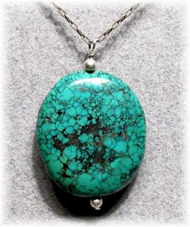 LARGE Vintage Navajo RARE 55cts Lone Mountain Spiderweb Turquoise 925