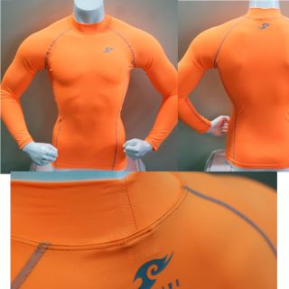 Mens Compression Long Sleeve Shirts Orange M Base Layer Tights Skin