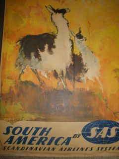 1950s SAS Travel Poster South America Otto Neilson Llamas