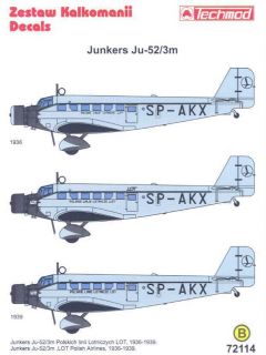 Decals Techmod 1 72 Junkers Ju 52 3M Polish Lot Airlines