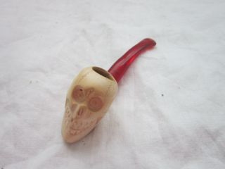Antique Figural Human Skull Meerschaum Tobacco Pipe