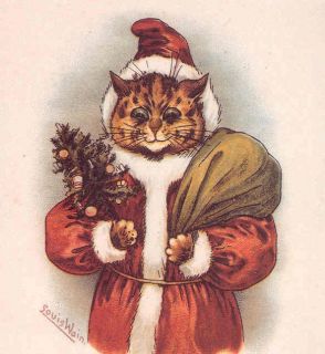 Louis Wain Santa Claus Tiger Cat Tree Father Christmas Reproduction
