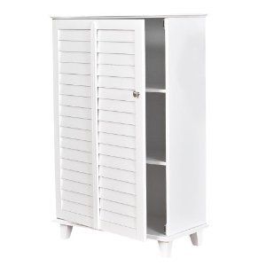  White Louvered Towel Safe Cabinets 2 Roomy Shelves Double Doors NEW