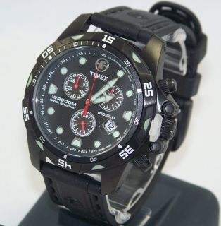 T49803 Timex E Expedition Dive Chronograph INDIGLO Black Dial & Rubber
