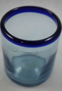 Hand Blown Cobalt Blue Rim Lowball Glass 3 75 Tall Beverage 4