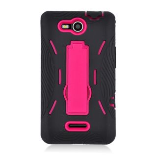 LG Lucid 4G VS840 Verizon Hybrid Hard Case Silicone Cover Pink Black