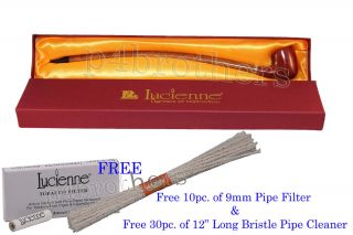 Lucienne Long Smooth Brown Churchwarden Tobacco Pipe Comes with Filter