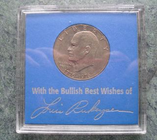 Encased Louis Rukeyser Eisenhower Bicentennial 1776 1976 Silver Dollar