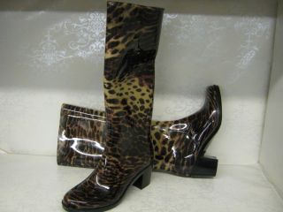 Ladies Animal Print Black Brown heeled Wellies