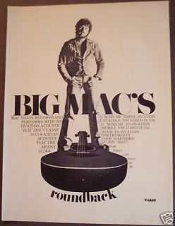 1974 Mac Davis Ovation Acoustic Electric Guitar Ad