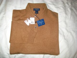  LYMAN BLOOMINGDALES BANK 100 CASHMERE CARAMEL POLO SWEATER NWT 250 L