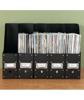 Sets of 5 Black Plastic Magazine File Holders Organize Papers and Mail