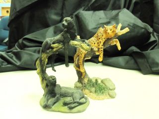Magnificent Pair of Big Cat Figurines Leopard and Black Panthers