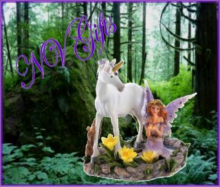 Forest Magic Figurine Lavender Fairy Unicorn Yellow Flowers NV14579
