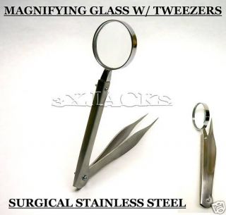 Large Magnifying Glass Tweezers Stainless Steel New