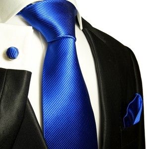 Necktie Silk Tie Set Royal Blue Paul Malone Hanky and Cufflinks