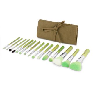 Bdellium Tools Green Bambu 15 Piece Makeup Brush Set Roll Up Pouch