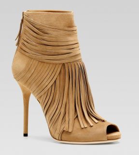 190 Gucci Akerman Boots Open Toe Booties Dark Camel Suede Leather