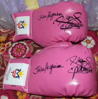 Manny Pacquiao 1 Pair Pink Gloves Auto Signed by Manny Jinkee with C O