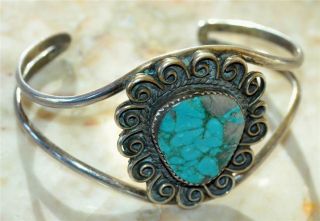 Amazing Vintage Navajo Kings Manassa Mine Turquoise Sterling Bracelet