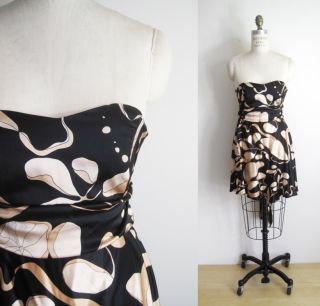 Mara Hoffman Little Black Champagne Print Strapless Silk Dress XS
