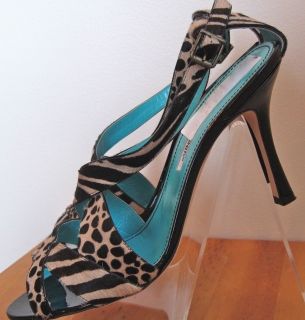 Manolo Blahnik Ivory Black Zebra Animal High Heel Sandal Sz 39 1 2 9