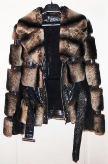 Luxury Ladies Chinchilla Fur Jacket Coat by Mariella Gucinelli