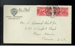 1941 Mexico City Mexico Hotel Mancera Airmail Cover