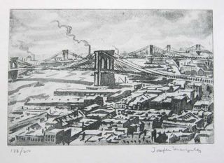 Joseph Margulies – East River New York Brooklyn Bridge Fine Aquatint