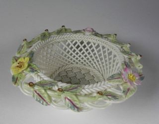 Woven Basket Green Mark 3 Strand Colored Pink Yellow Flowers