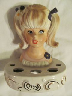 1950s 60s Vintage Teenage Girls Head Vase Enesco Ceramic Lipstick