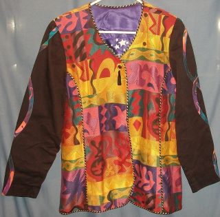 Marie Studer Designs Vibrant Colorful Artsy Tapestry Snap Up Jacket L
